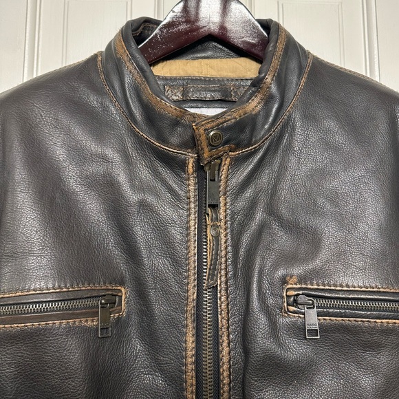 Marc New York Andrew Marc Distressed Heavy Moto Leather Jacket Mens Size XL - Picture 5 of 16